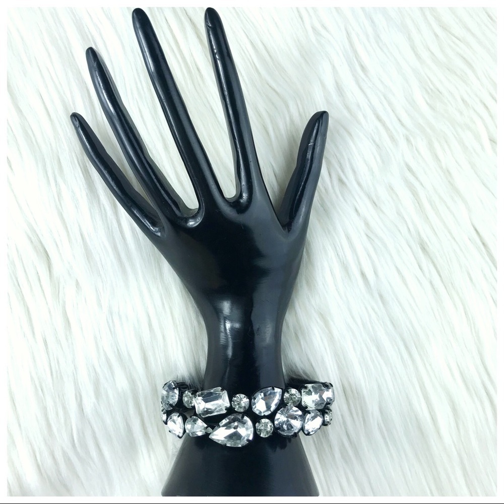 size : one size : faux diamond jeweled embellished black cuff bracelet